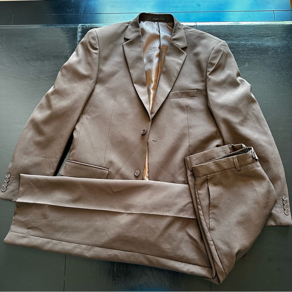 Vintage Lucci Brown XL Suit Set Blazer Matching Pants Dressy Wedding